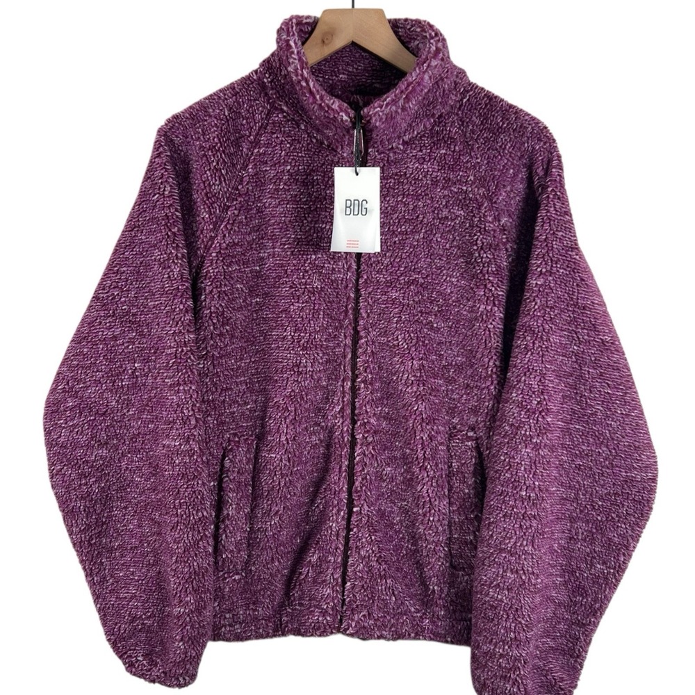 NEW BDG Urban Outfitters Womens XS Raspberry Raglan Sleeve Sherpa Jacket
